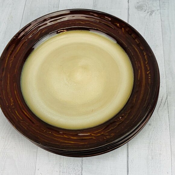 Linden Street WILLOW LANE RUST Embossed Rim Round Stoneware Dinner Plates Set 4 - Picture 4 of 11